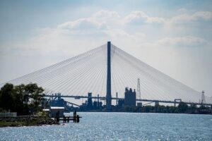 A shot of the Gordie Howe International Bridge.