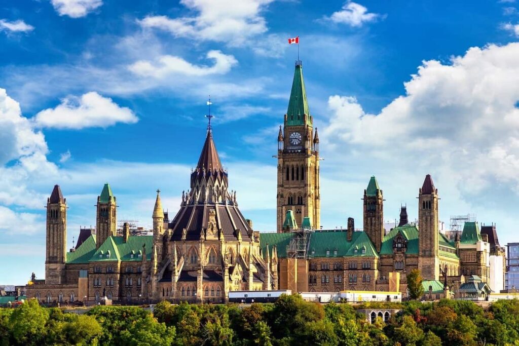The Canadian Parliament on a sunny day.