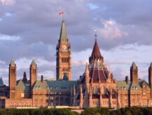 The Canadian Parliament Building at Dusk.