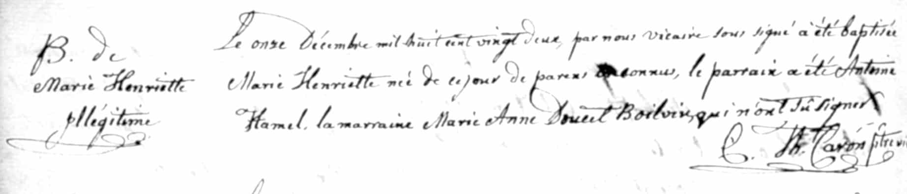 A single entry from a Quebec parish record