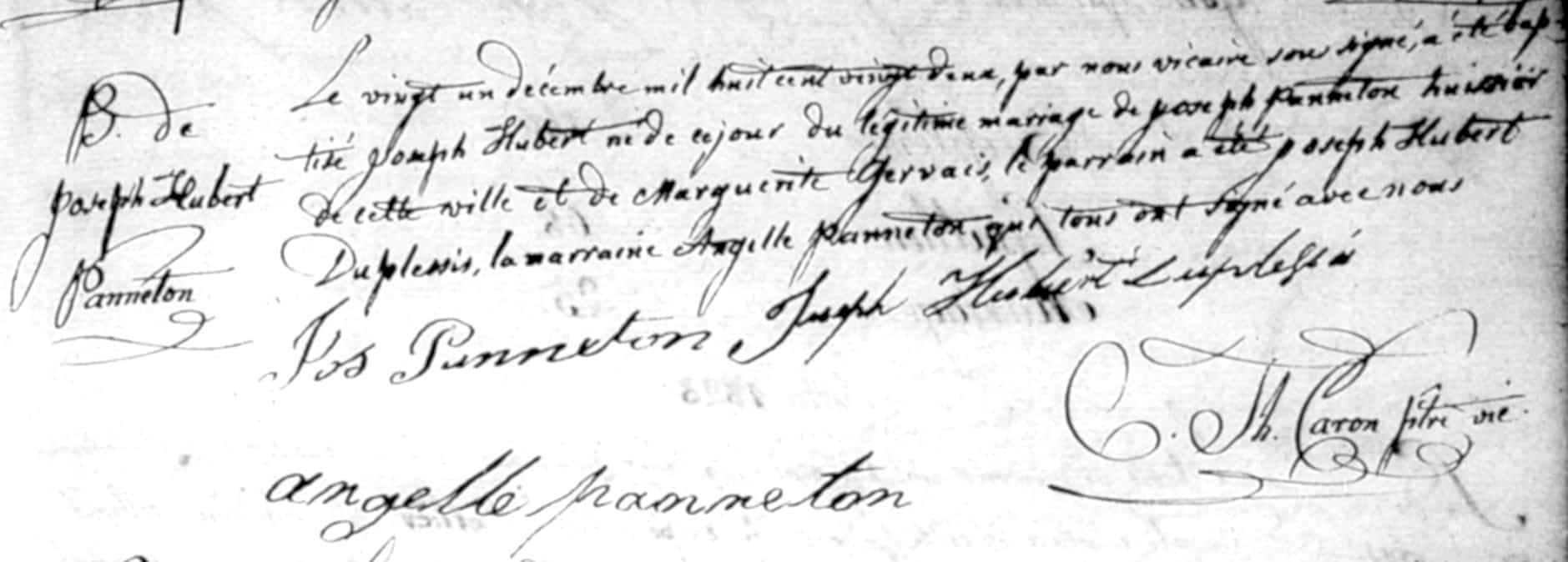A single entry from a Quebec parish record