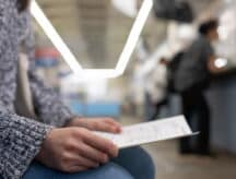 A close-up of a woman's hands holding an application form.
