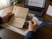 A man reviews the supporting documentation for his proof of citizenship application.