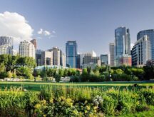 View of downtown of Calgary, Alberta photographed from Prince's Island Park.