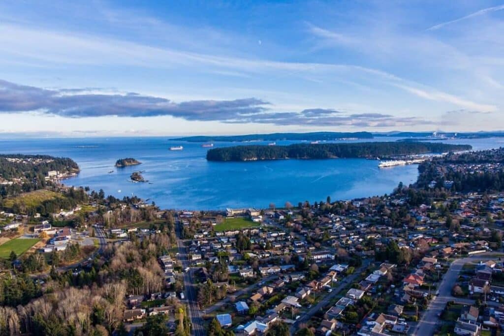 An aerial shot of Departure Bay in Nanaimo.