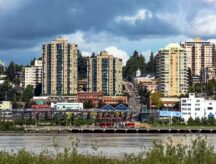 The Center of City at the Waterfront of Fraser River in Westminster, British Columbia.