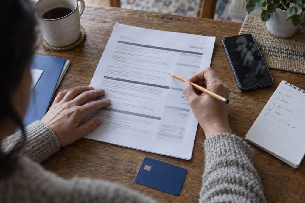 A woman looks at an immigration lawyer's credentials and information before deciding to commit a payment
