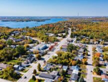 Aerial View of Sudbury in Early Fall Autumn captured from the Minnow Lake area.