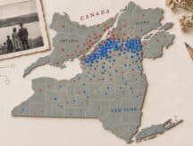 A map of upstate new york and Canada depicting the migration from North to South.