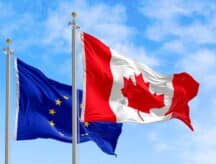 EU flag and Canada flag.