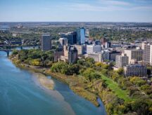 Aerial view of downtown Saskatoon, Saskatchewan.